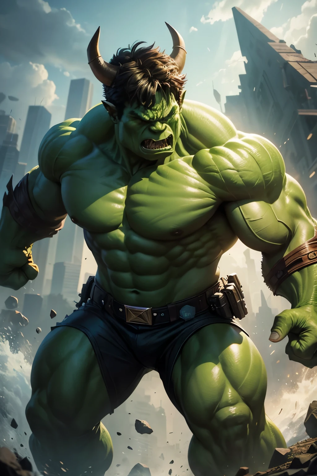 Humanoid Triceratops superhero style Hulk