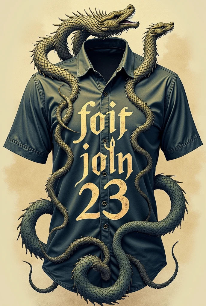 Shirt of a hydra intertwined in writing "John 23"