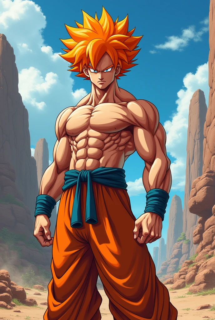 Personnage Dragon ball, Homme noir , coupe afro de couleur orange, torse nue