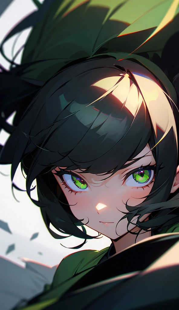 girl with black hair and dark green eyes