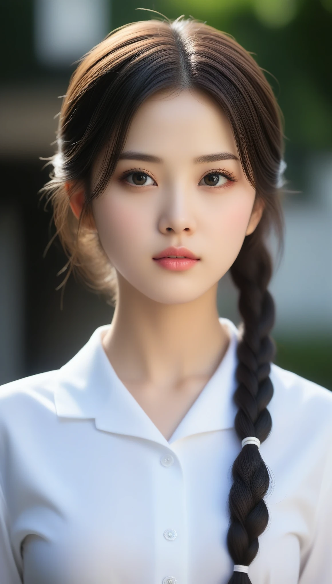 8k, Ultra-high resolution, Highest quality, masterpiece, 三分割法によるphotograph,Surreal, photograph,One Woman, (:1.3), cute, cute顔, 細部までBeautiful Eyes, 細かくdetailedに,masterpiece,One Girl:1.2,Japanese women,kindergarten,close up,glaring,Black hair,braid,(twin braids:1.0),ID photo,(kindergarten uniforms:1.3),Eccentric,Future City,white collar,((Colorful Fashion)),(Beautiful attention to detail),Subtle details, detailedな顔,anger,Attractive eyes,(ポートレートphotograph:1.4),(Photorealistic images:1.4),Fantasy art,(Beautiful Face:1.4),美しくAttractive eyes、Beautiful Eyes,Silver residue,(Tight waist:1.4)、(Beautiful with perfect body proportions:1.4),Pink Lips,profile,(((Ideal body type))),A-cup small breasts :2,、Portraiture:2、Perfect Anatomy、鮮明なdetailed、detailed,Fashion magazine cover,Thin lips,完璧でBeautiful Face ,完璧でcute顔, Skin with attention to detail, Perfect limbs、Narrow waist,Surreal,Light and shadow,spotlight