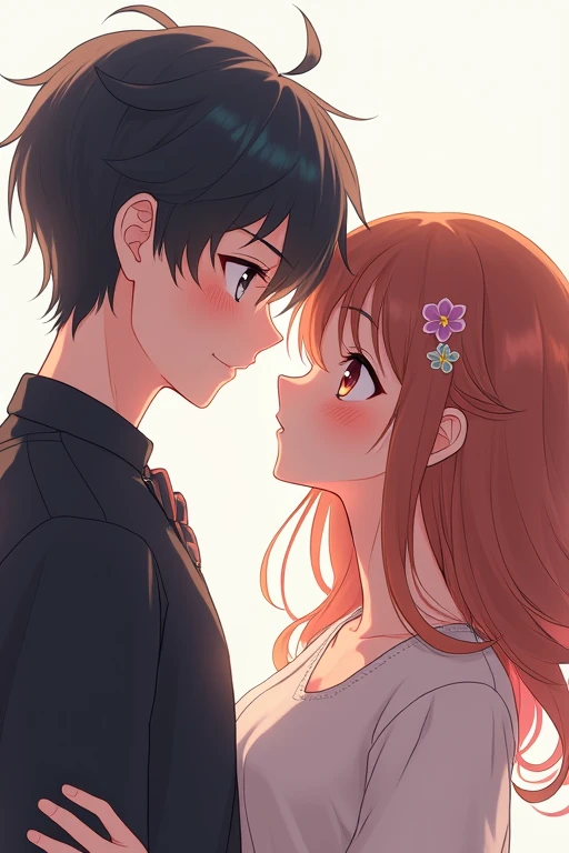 Top quality anime-style student couple close-up images