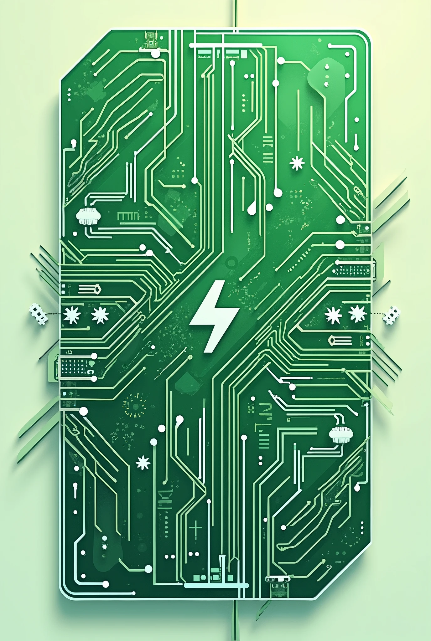 a 2D drawing of a green electrical circuit with white details