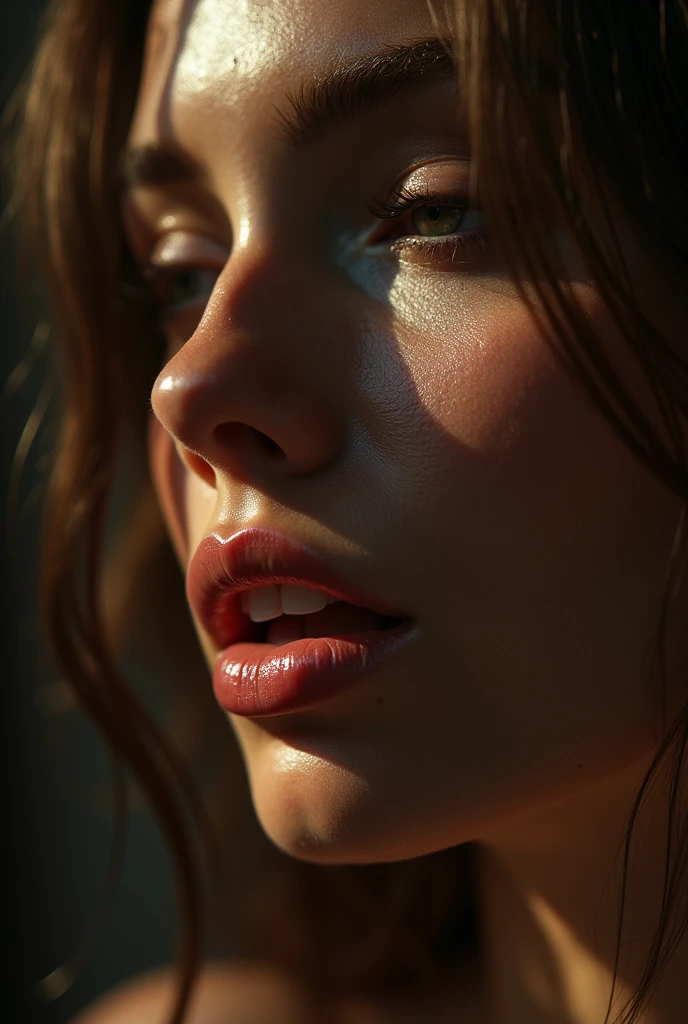blonde Russian masutepiece,award - winning photo, Extremely detailed, edgOrgasm, Woman with mouth open and eyes closed , Skin shiny with sweat、Face Focus、frombelow、Illumination that emphasizes shiny sweat{{{Spread }}}, A dark-haired、NSFW、, highly detailed erotic female form, dramatic lighting, close-up, photorealistic, 8k, cinematic composition, vivid colors, chiaroscuro, moody atmosphere, mature content, explicit, adults only russian blonde my facial structure is flawless. My forehead is smooth and wide, leading into my high and defined cheekbones. My jawline is strong and angular, creating a V-shaped effect when viewed from below. My chin is pointed and sharp, adding to my overall assertiveness. My cheeks are round and plump, giving my face a healthy glow. My eyes are almond-shaped and large, further accentuating my high cheekbones. They are framed by long, thick lashes and perfectly arched brows. My nose is and dainty, fitting seamlessly onto my face. Lastly, my lips are full and voluptuous, painted with a natural rosy hue. noen bikini