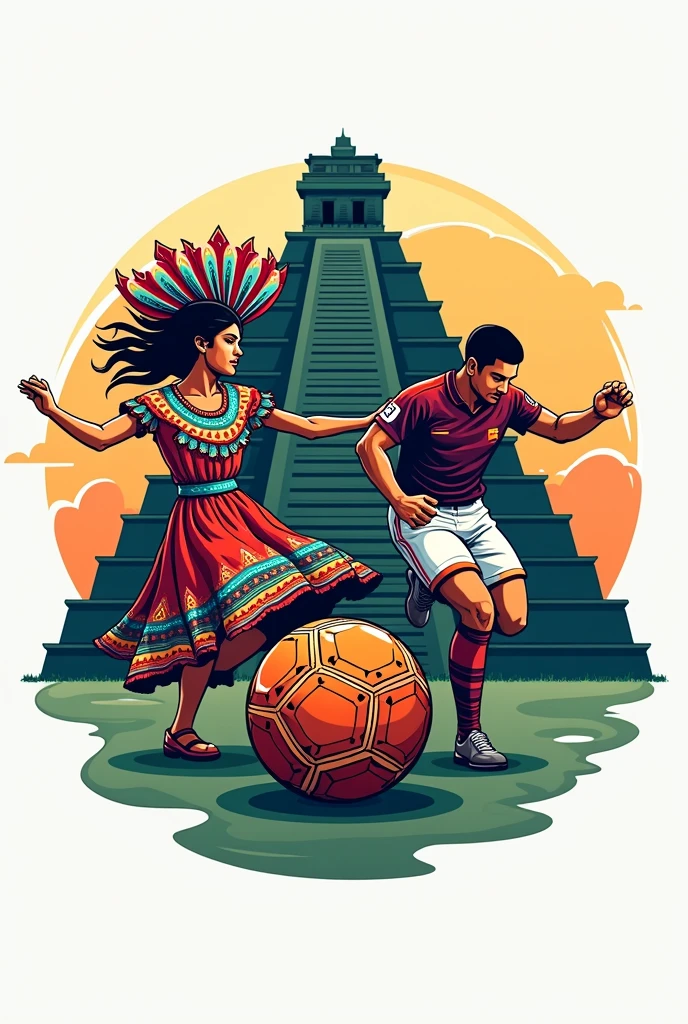 Logo of a football league with the symbol of Tepoztlán Morelos, A ball, a chinelo and a player