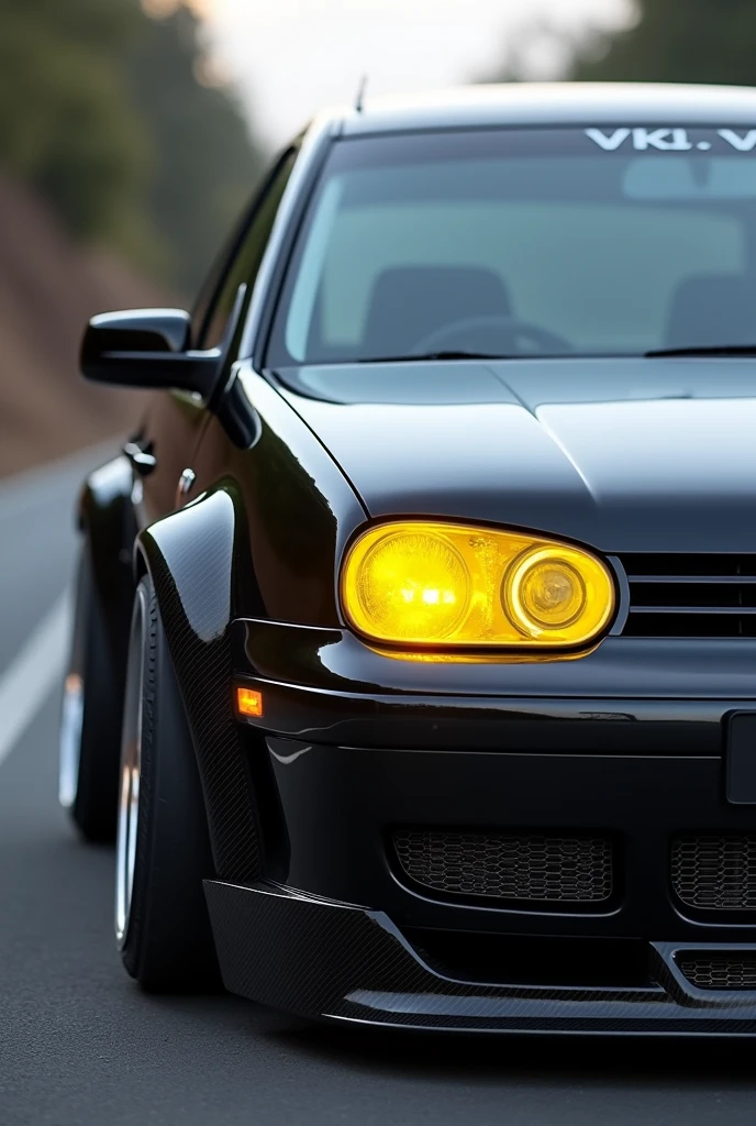 VW Golf mk4 year 2002 VW Motorsport Edition, Turbo, yellow headlight Glas, Jubi gti bumper, Porsche monster mowl decal on front bumper