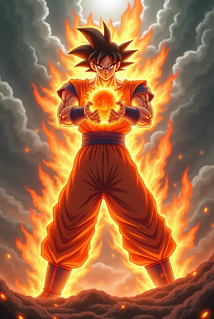 Goku super Saiyan god holding Wildon9 on fire 