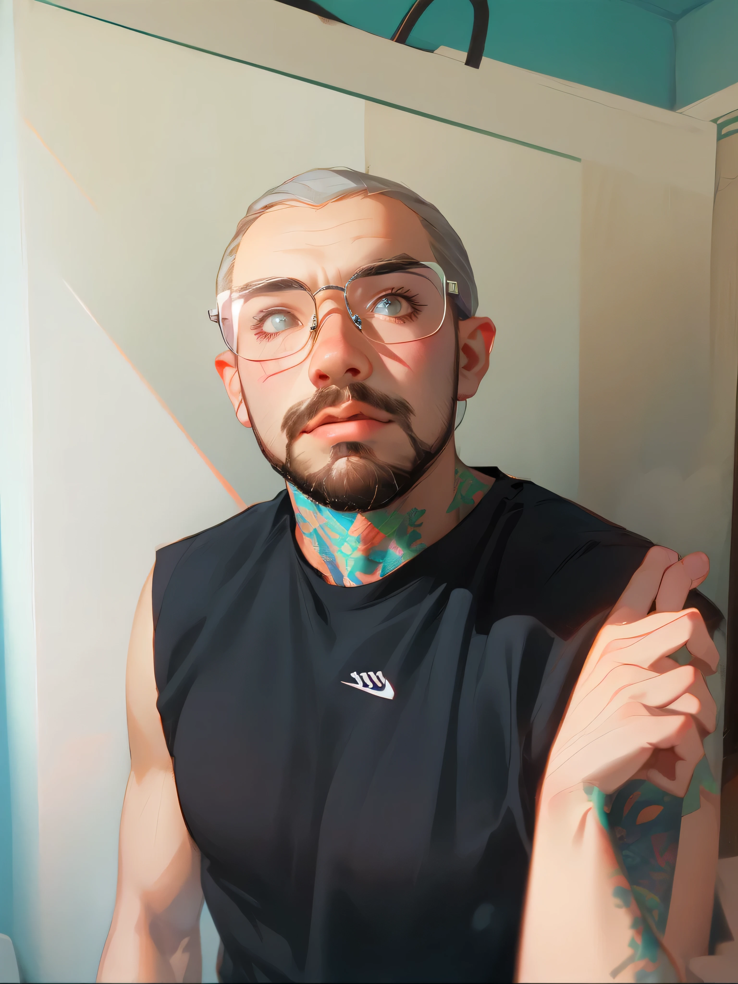 arafed man with glasses and a beard in a black shirt, with glasses and goatee, with nerdy glasses and goatee, 2 , 2 , victor maristane, 2 , 3 , with nerdy! glasses! and goatee, 3, 3 , andres riosHD, (Best Detail), (Best Quality), colorful,