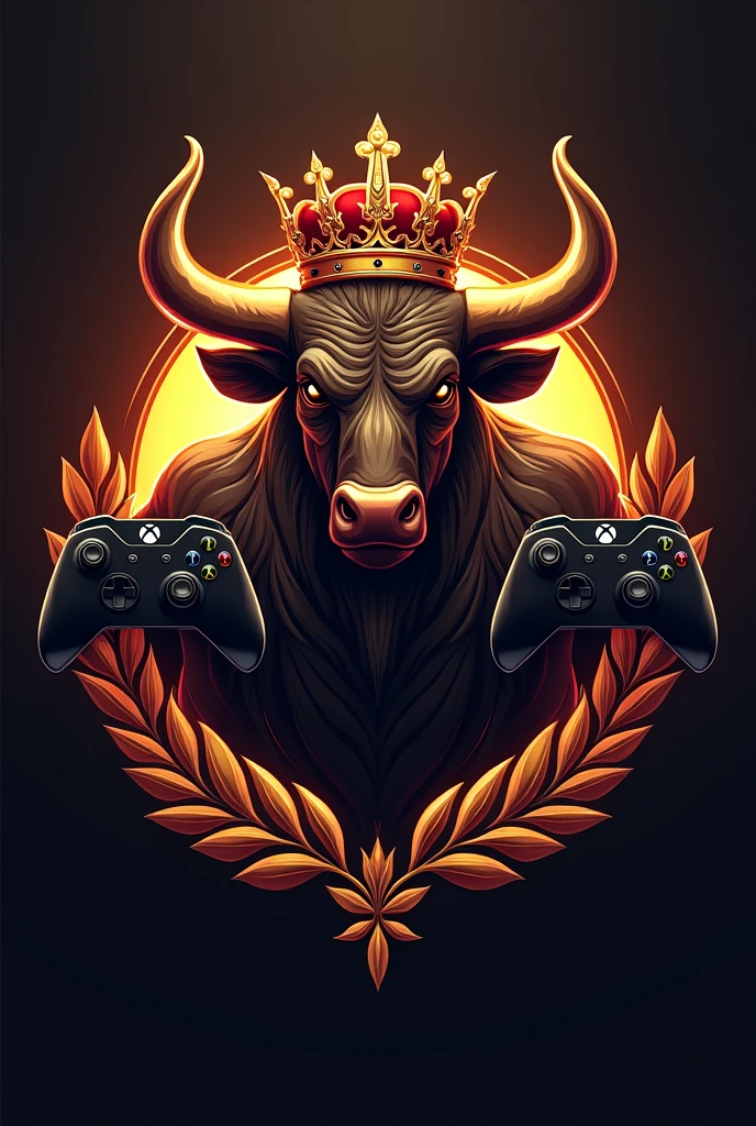 Logo salle de jeux Royal game avec bulls couronne royal qui porte manette Xbox x