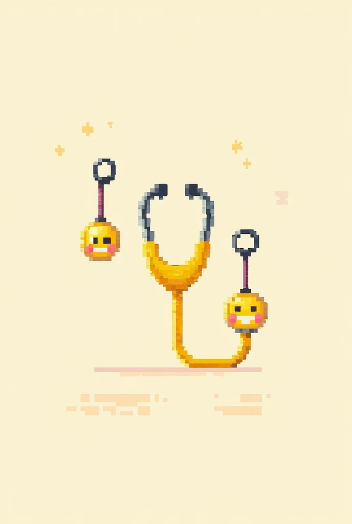 pixelated image of a yellow stethoscope, with pendants of happy little faces