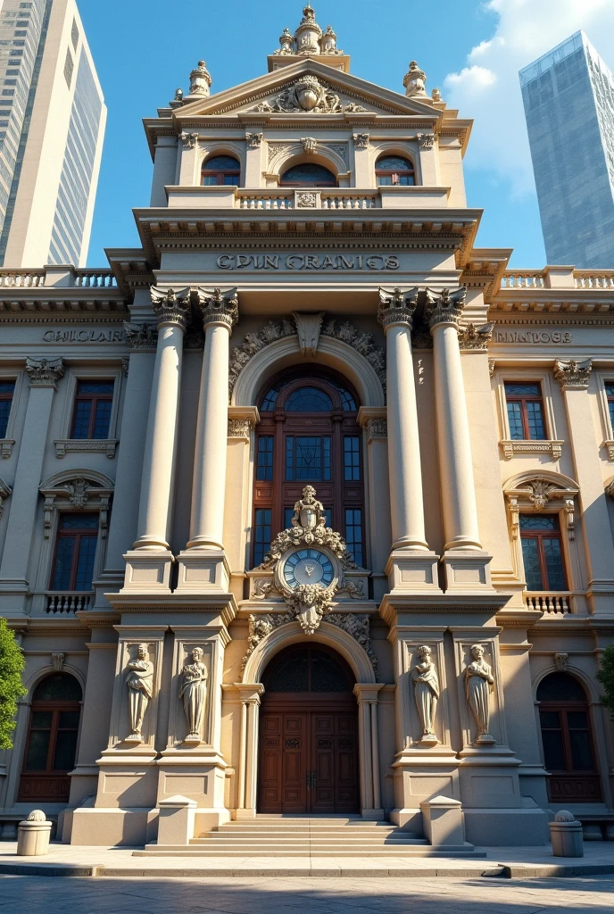 The facade of a building