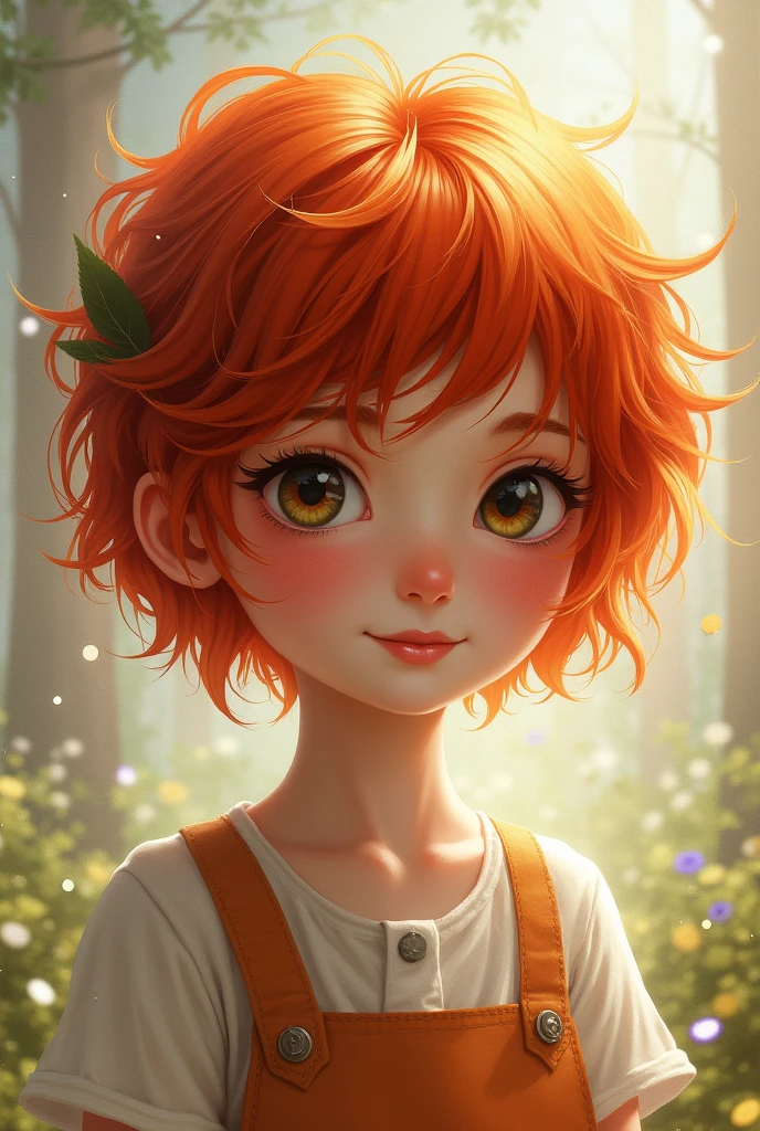 A red-haired girl with short hair and pinched eyes