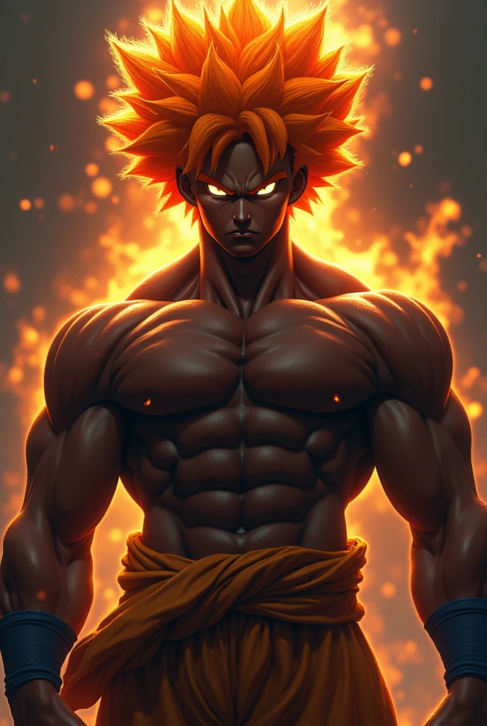 Personnage Dragon ball, Homme, coupe afro de couleur orange, torse nue , peau noir