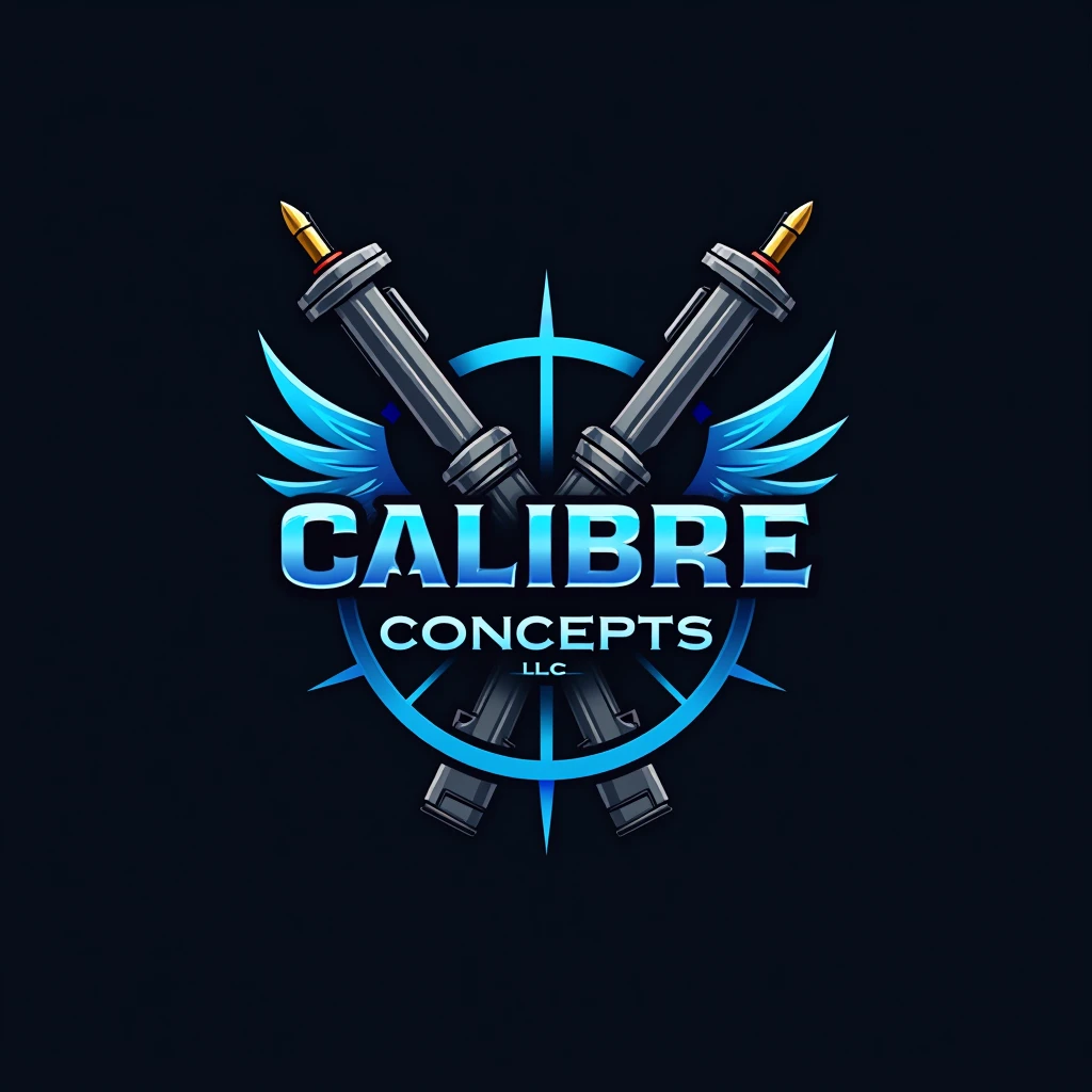 I'm seeking a bold and aggressive logo for my firearms training and consulting company, "Blue Calibre Concepts LLC." The logo should reflect the nature of the firearms training industry and incorporate elements such as firearms, tactical gear, and bullets.

Key Requirements:
- A design that is both modern and sleek, yet bold and aggressive
- Inclusion of elements related to firearms training
- Use of the company name within the logo
- A color scheme of blue and black or grays