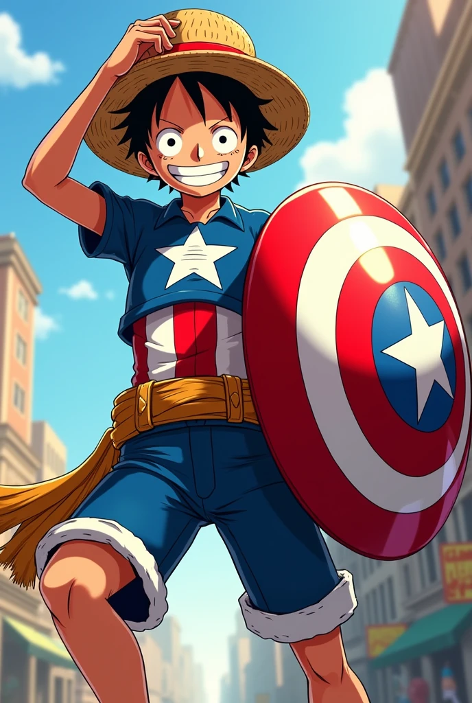 Luffy déguisé en captain america