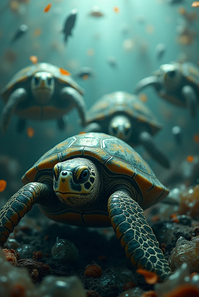 Like turtles with plastic or tangled fish.