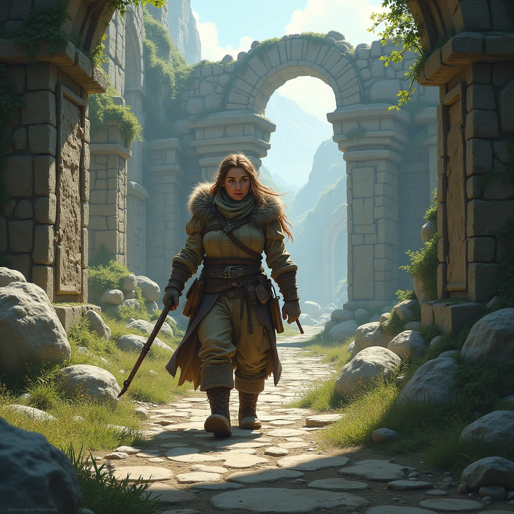 A female dwarf explores the ruins of a mysterious city that is not even on any map, trying to create a map of the ruins.、Dungeons&Dragons