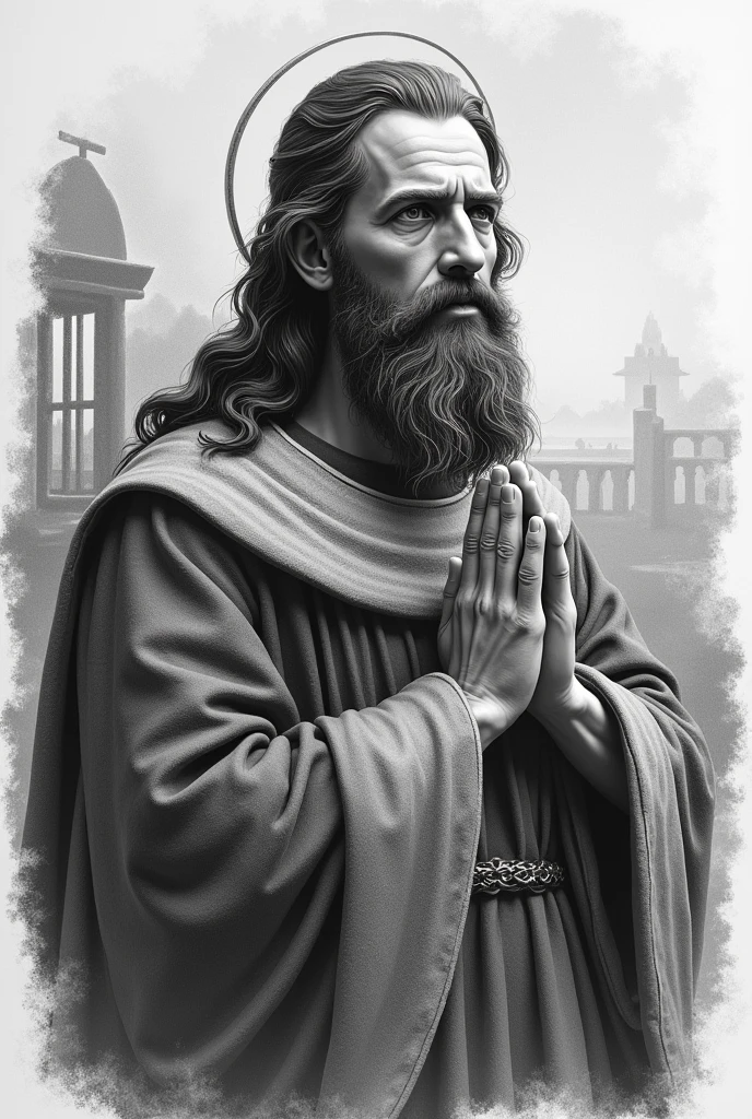Drawing of Santiago the Apostle from the municipality of Coatzintla in black and white