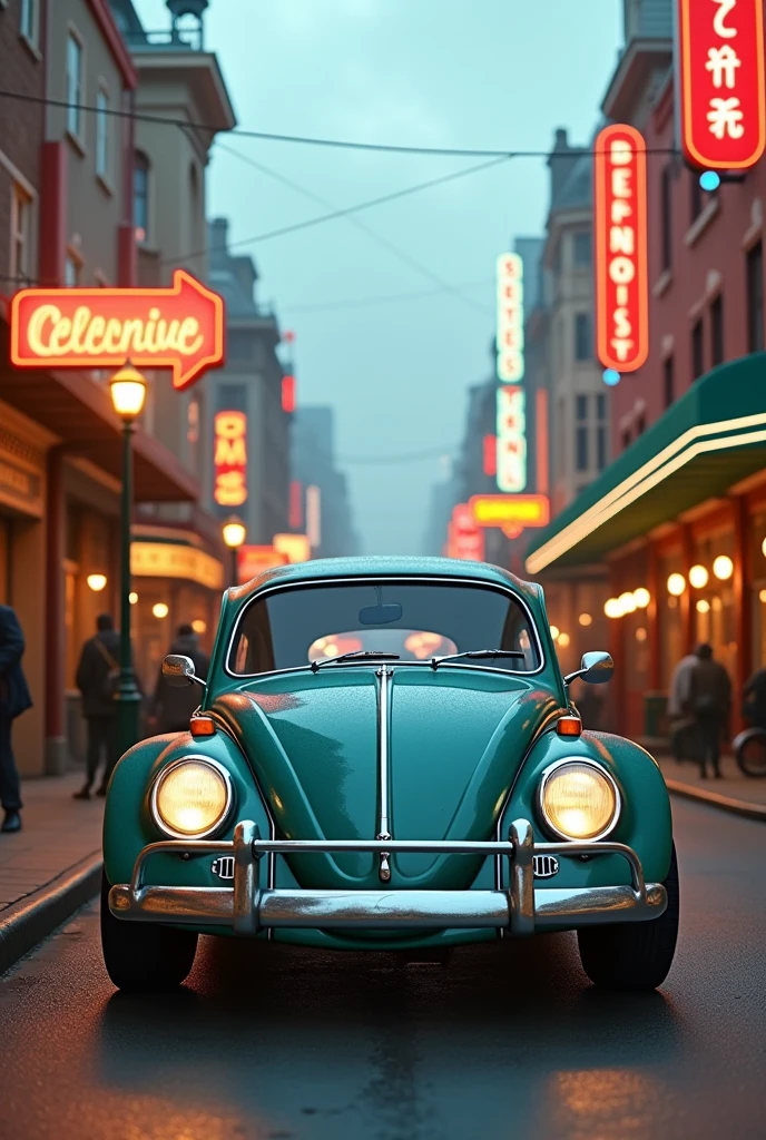 Volkswagen Beetle  wallpaper without driver in a retro city

