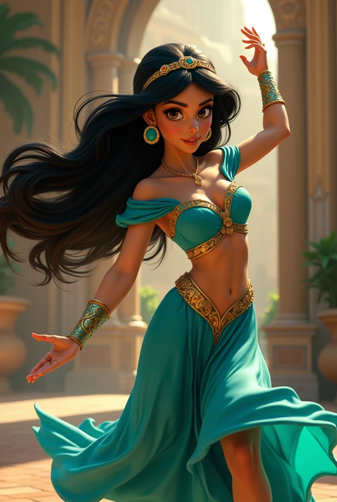 Stunning Princess Jasmine, photo in 8k, in action, cinematic.