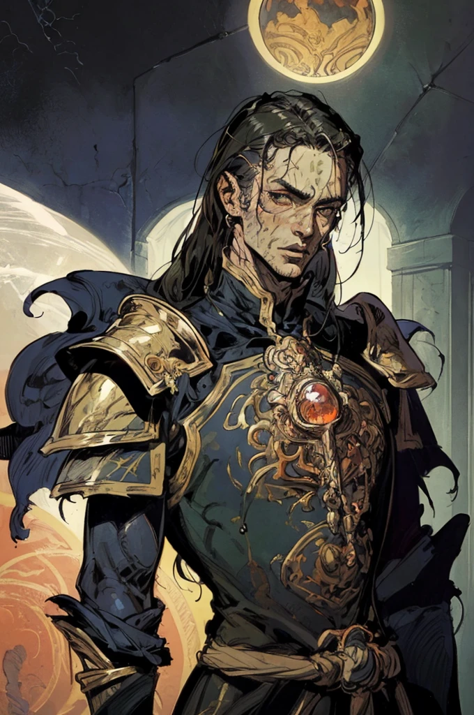 naughty man , detailed armor, shoulder length body hair, offwhite_body hair, fancy, sci-fi, masculine, not Jean Giraud style, darksouls, the ring of fire, shiny spine, , tenebrosa, action photo, cavaleiro fancy , portraite, not kentaro miura style, naughty man com body hairs offwhites, , , green eye sockets, action photo,, masculine, muscular, clear facial arachteristics,(Masterpiece artwork,Superior Quority,best qualityer,ultra-high resolution,cclear facial arachteristics,beautiful eyes,gorgeous face)