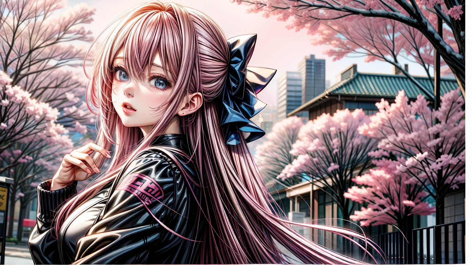 anime girl with pink hair and blue eyes standing in front of a tree, 4K anime style, anime art wallpaper 4k, anime art wallpaper 4k, detailed digital anime art, beautiful animated portrait, anime art wallpaper 8K, beautiful anime illustrations, 4k anime wallpaper, 4k anime wallpaper, anime fantasy illustrations, anime fantasy illustration., detailed portrait of anime girl