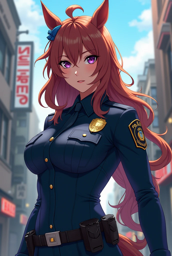 (cowboy shot:1.5) 1 same girl , orange hair, perfect beautiful , Madurese way , ((korean woman)), Korean 18 years old , ((big hair bun:1.4)) , ((police officer costume)), ((police cap:1.5)),athletic body , ((small breasts:1.5)) Extremely detailed portrait with bokeh effect , Realistic lighting ,(latex pants)Night view of the street , dark environment , (small body:1.7) streets , gothic makeup , posing as a model , look at the viewer, ((swollen lips:1.3)), cool lighting, blue streetlight light((sunset ambient light:0.8))