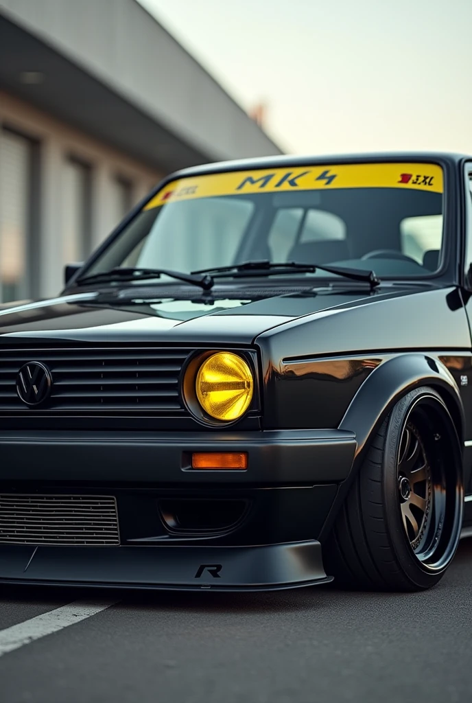 vW Golf MK4 racing Edition, black, yellow headlight glass, turbo, wide body kit,