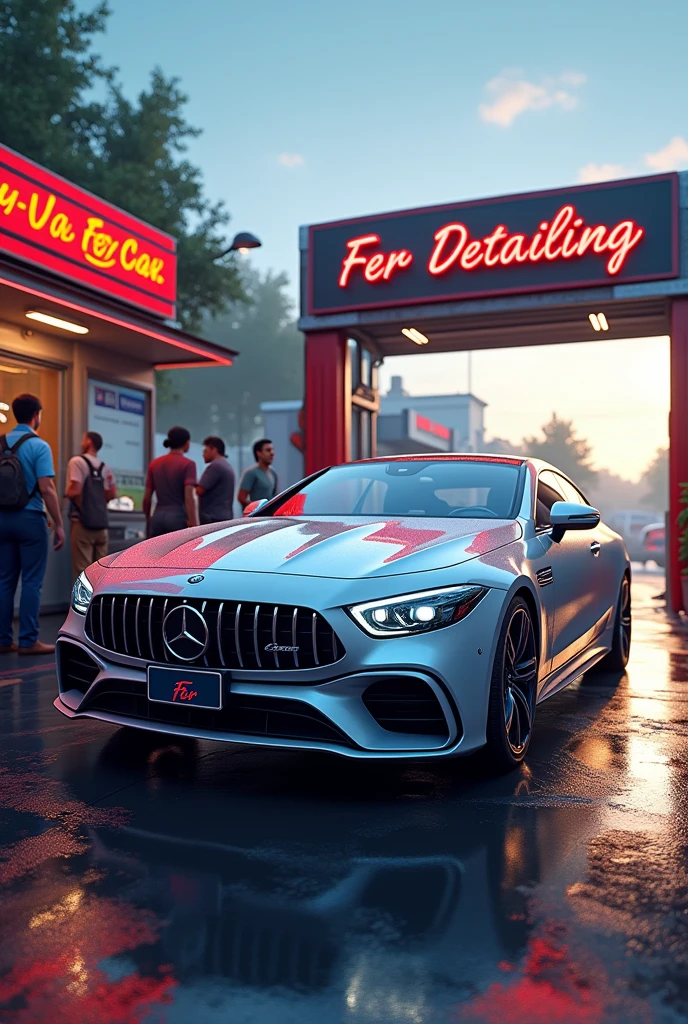 Car wash called Fer detailing with a car in the background