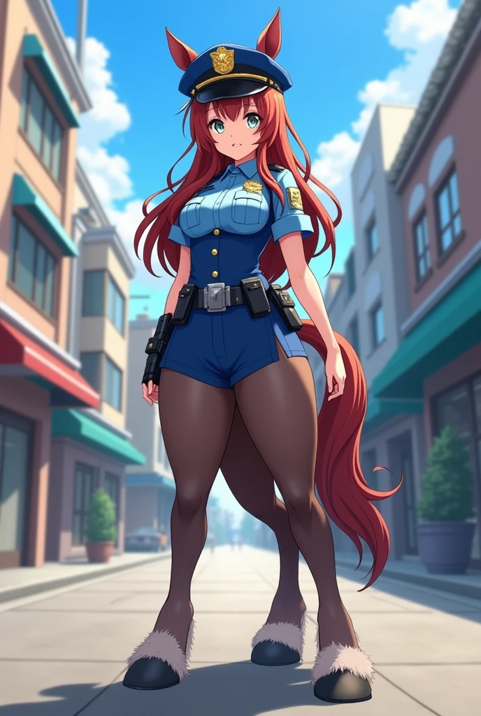 anime style, full body, Female (Centaur), Four legs, huge breast, Police,
