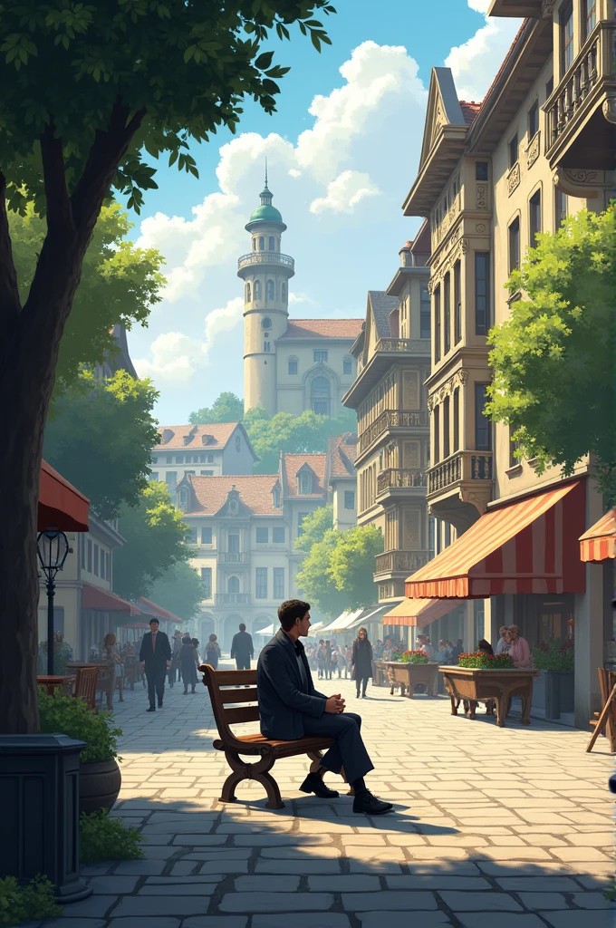  and sitting on the bench in a square 