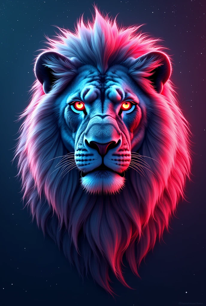 realisti, ​masterpiece, lion head, night as background, with stars, neon style, 