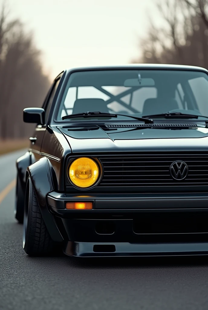 vW Golf MK4 racing Edition, black, yellow headlight glass, turbo, wide body kit,