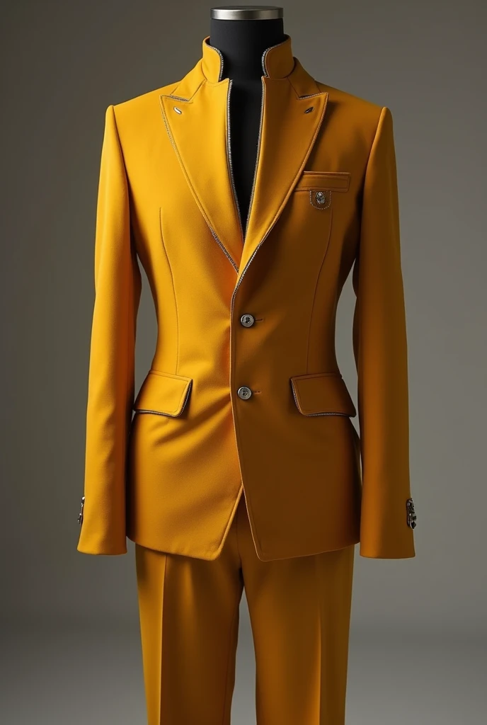 Formal jumpsuit for men in mustard color with silver