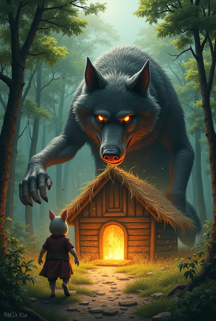 One day, a big bad wolf appeared in the forest. He was hungry and saw the straw house of the first little pig. Without thinking much, the wolf blew with all his might, and the straw house flew into the air. The first little pig ran away to the second little pig&#39;s wooden house.