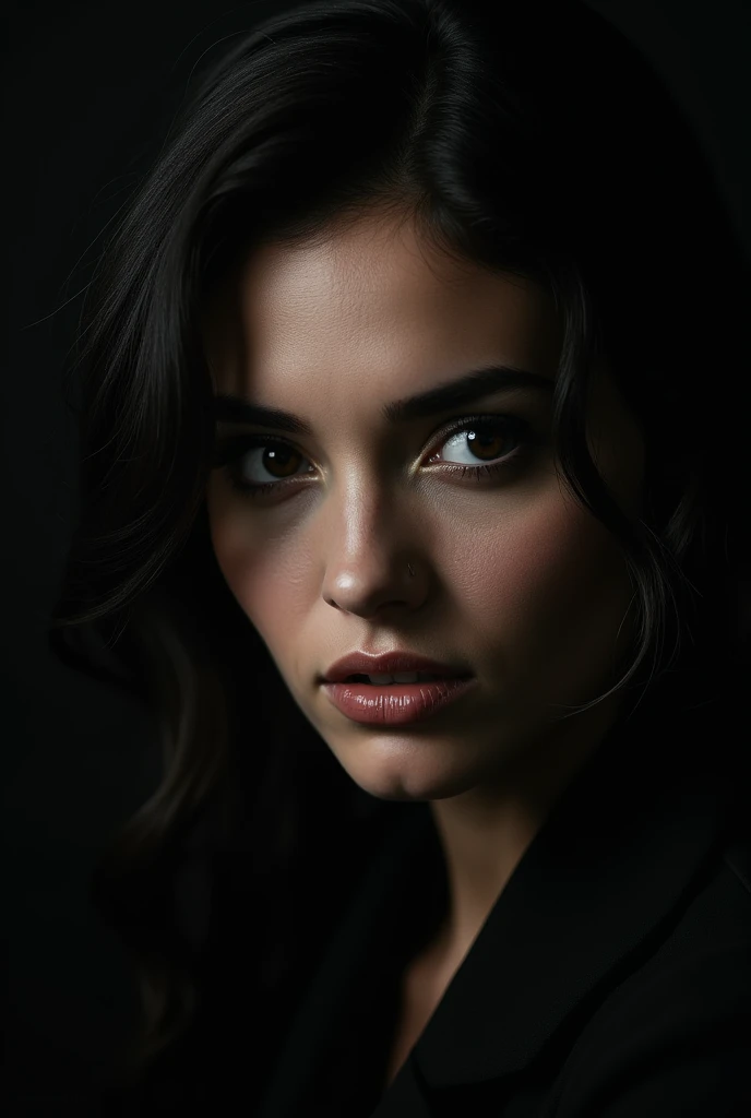 A woman closeup with black background