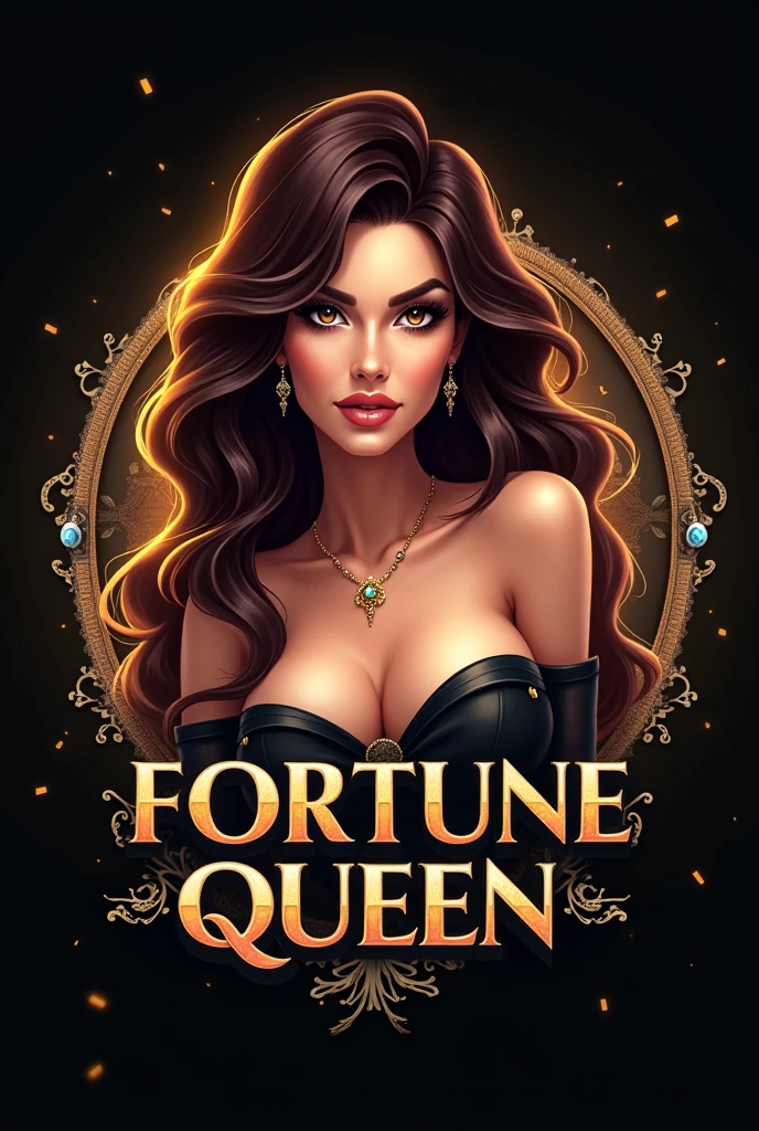 Create a logo for a dp of an online casino platform named fortune queen using a sexy girl with the name written on the logo in the middle of the picture