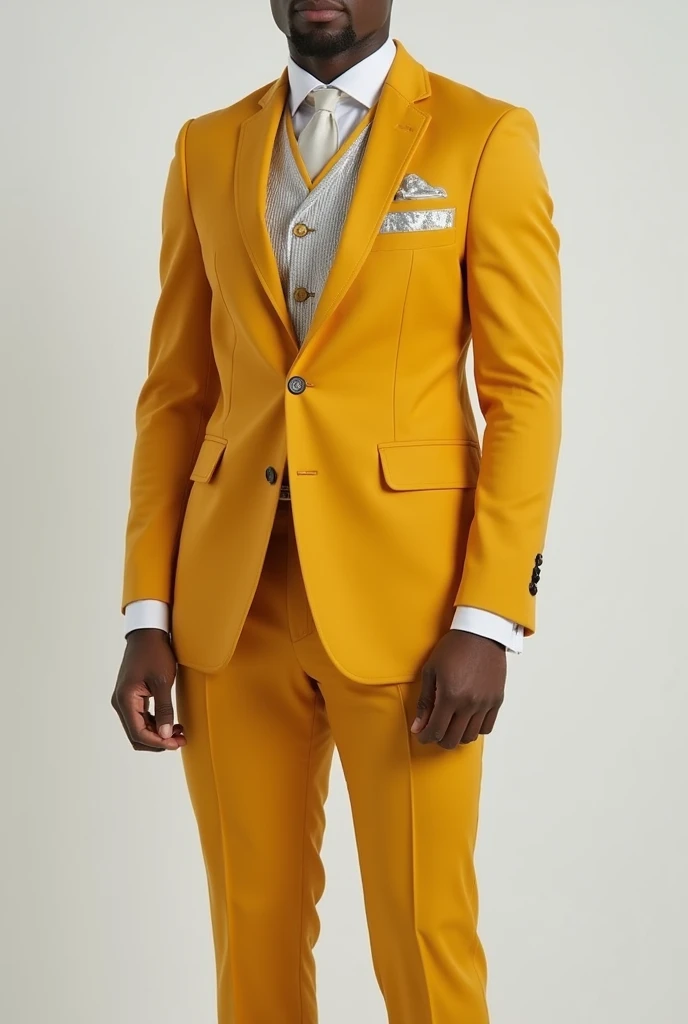Formal jumpsuit for men in mustard color with silver with bib designs