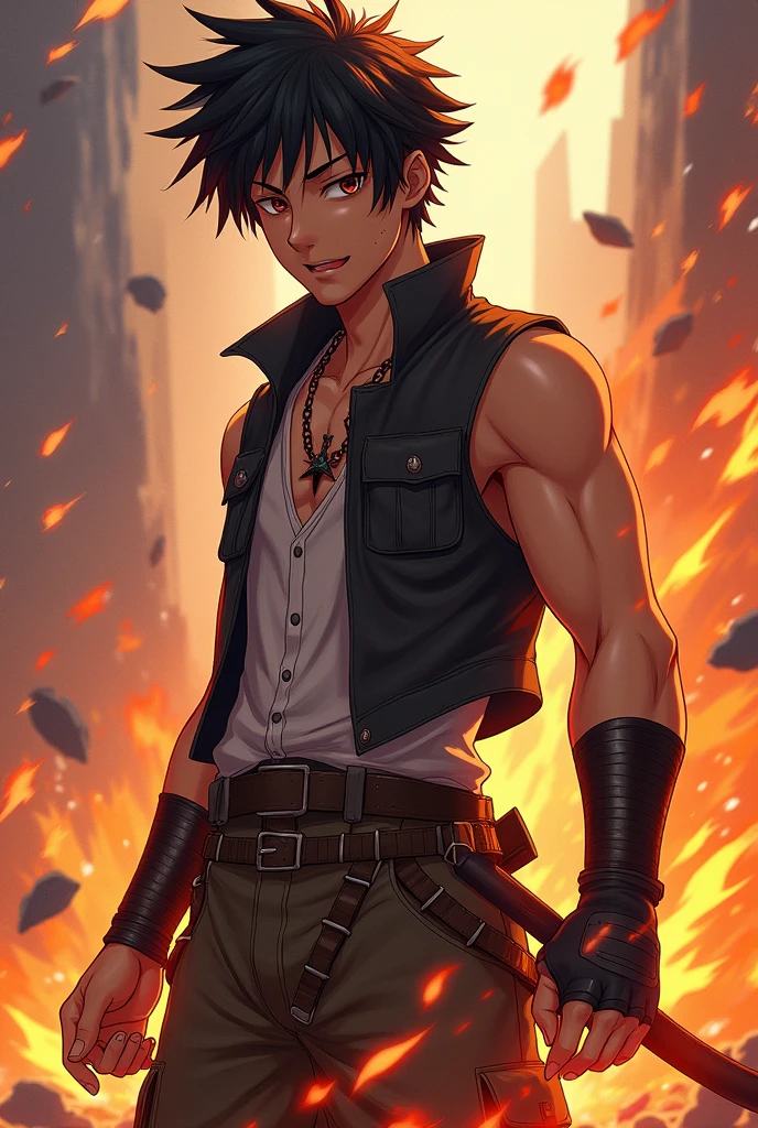 Certainly! Here’s another character concept for a male anime lore character:
Name: Ryo Kazama
Physical Details:
	•	Age: 23
	•	Height: 6'0"
	•	Build: Lean and muscular, with a more rugged appearance
	•	Hair: Short, spiky black hair with streaks of red
	•	Eyes: Dark brown, almost black, with a fierce intensity
	•	Skin: Sun-kissed tan
	•	Attire: Wears a combination of practical, battle-ready gear, including a sleeveless leather vest, fingerless gloves, and cargo pants with various utility pouches. He often sports a scar across his left cheek, adding to his rugged look.
Storyline: Ryo Kazama is a former warrior from a fallen kingdom, known for his unparalleled skill in combat and his mysterious ability to manipulate fire. His kingdom was destroyed by a tyrannical sorcerer who sought to harness Ryo’s unique powers for his own dark ambitions.
Ryo now roams the land as a wandering mercenary, seeking revenge against the sorcerer and uncovering fragments of a prophecy that hint at a greater threat looming over the world. His journey leads him to form an unlikely alliance with a diverse group of characters: a skilled thief with a hidden past, a healer with divine connections, and a young mage with untapped potential.
As Ryo battles formidable foes and uncovers the truth behind the prophecy, he learns that his own past is intertwined with the fate of the world. He must come to terms with his own demons and embrace his role as a reluctant hero to thwart an impending apocalypse and bring justice to those who destroyed his homeland.
 . Certainly! Here’s another character concept for a male anime lore character:
Name: Ryo Kazama
Physical Details:
	•	Age: 23
	•	Height: 6'0"
	•	Build: Lean and muscular, with a more rugged appearance
	•	Hair: Short, spiky black hair with streaks of red
	•	Eyes: Dark brown, almost black, with a fierce intensity
	•	Skin: Sun-kissed tan
	•	Attire: Wears a combination of practical, battle-ready gear, including a sleeveless leather vest, fingerless