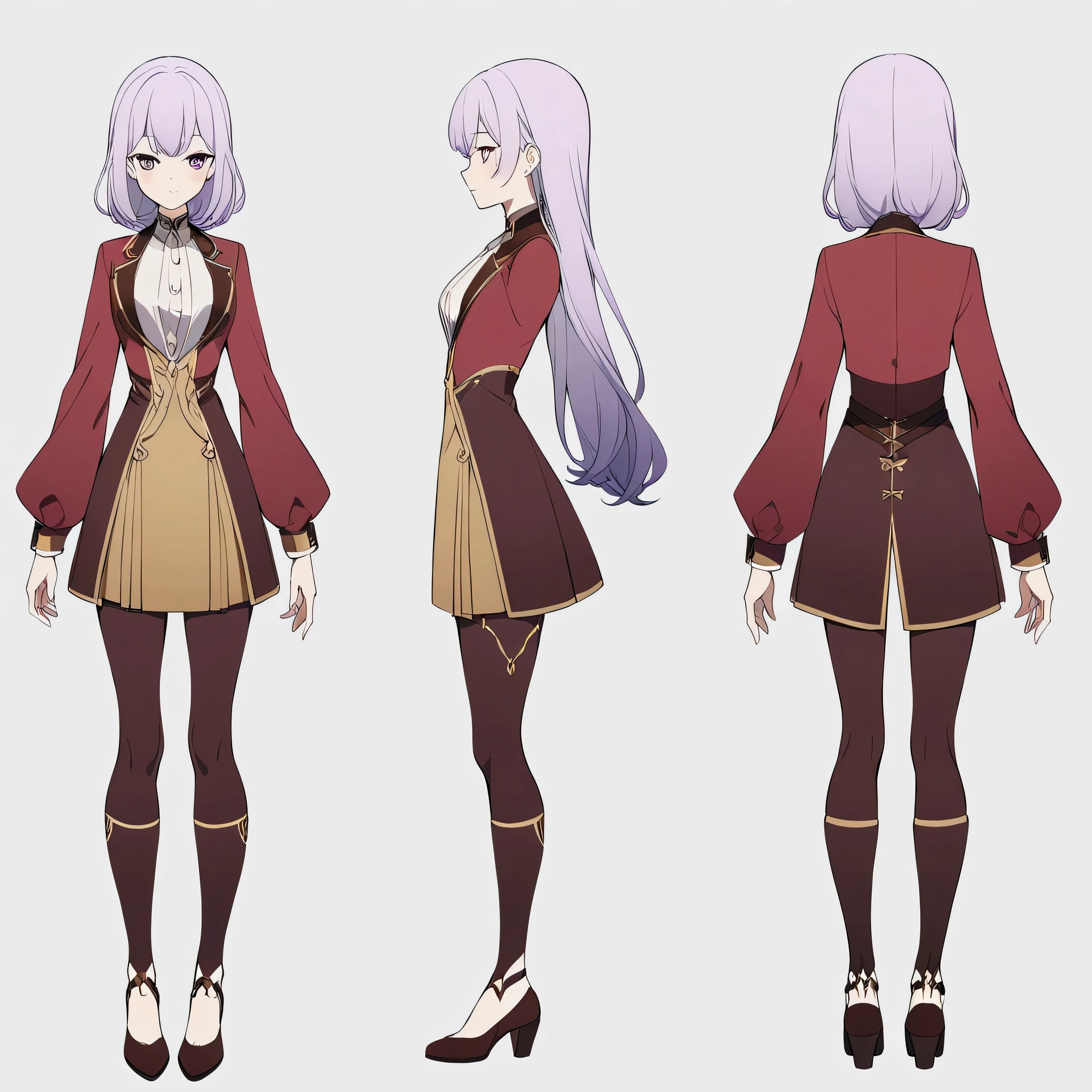 Female character modelling reference sheet. Front and side view