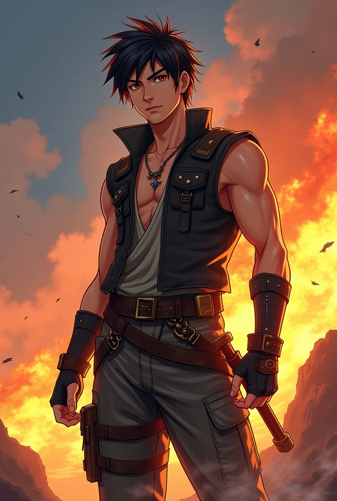 Certainly! Here’s another character concept for a male anime lore character:
Name: Ryo Kazama
Physical Details:
	•	Age: 23
	•	Height: 6'0"
	•	Build: Lean and muscular, with a more rugged appearance
	•	Hair: Short, spiky black hair with streaks of red
	•	Eyes: Dark brown, almost black, with a fierce intensity
	•	Skin: Sun-kissed tan
	•	Attire: Wears a combination of practical, battle-ready gear, including a sleeveless leather vest, fingerless gloves, and cargo pants with various utility pouches. He often sports a scar across his left cheek, adding to his rugged look.
Storyline: Ryo Kazama is a former warrior from a fallen kingdom, known for his unparalleled skill in combat and his mysterious ability to manipulate fire. His kingdom was destroyed by a tyrannical sorcerer who sought to harness Ryo’s unique powers for his own dark ambitions.
Ryo now roams the land as a wandering mercenary, seeking revenge against the sorcerer and uncovering fragments of a prophecy that hint at a greater threat looming over the world. His journey leads him to form an unlikely alliance with a diverse group of characters: a skilled thief with a hidden past, a healer with divine connections, and a young mage with untapped potential.
As Ryo battles formidable foes and uncovers the truth behind the prophecy, he learns that his own past is intertwined with the fate of the world. He must come to terms with his own demons and embrace his role as a reluctant hero to thwart an impending apocalypse and bring justice to those who destroyed his homeland.
 . Certainly! Here’s another character concept for a male anime lore character:
Name: Ryo Kazama
Physical Details:
	•	Age: 23
	•	Height: 6'0"
	•	Build: Lean and muscular, with a more rugged appearance
	•	Hair: Short, spiky black hair with streaks of red
	•	Eyes: Dark brown, almost black, with a fierce intensity
	•	Skin: Sun-kissed tan
	•	Attire: Wears a combination of practical, battle-ready gear, including a sleeveless leather vest, fingerless