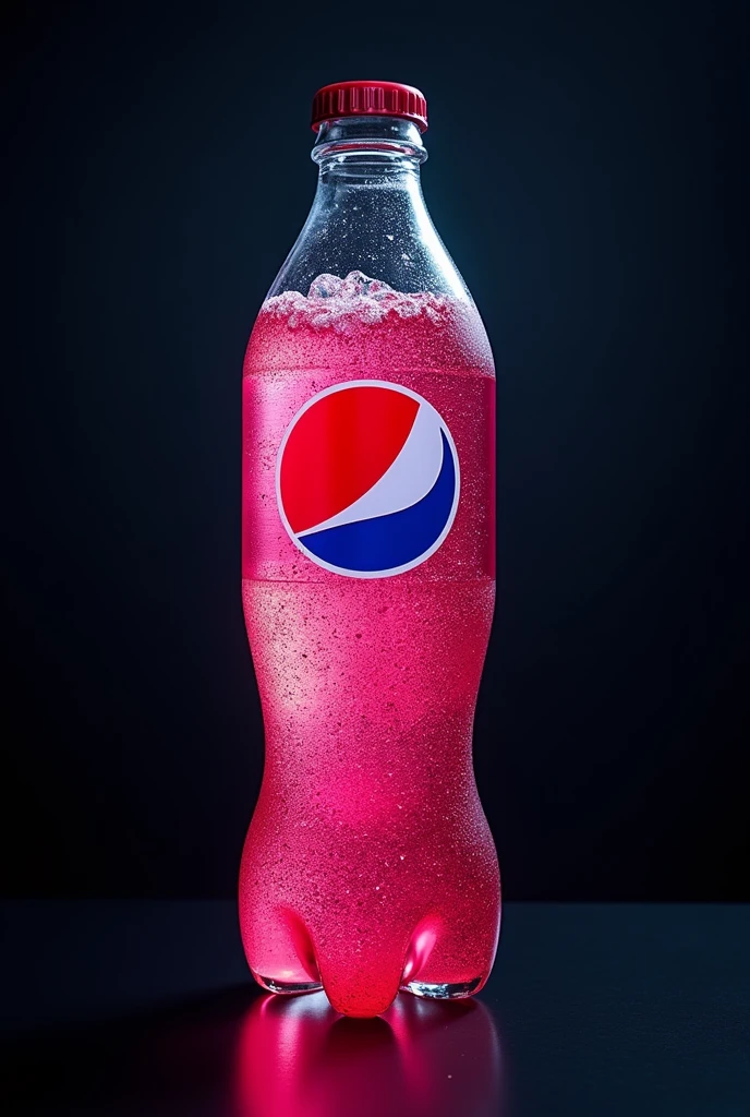 arafed bottle of PEPSI refrigerator with a pink liquid inside, dramatic product photography, commercial product photography, pbr render, hyper-realistic poison bottle, miniature product photo, product photography, product photography 4 k, hyper-realistic colorful photo, “hyper realistic, PEPSI, dramatic product photo, hyper-realistic detailed rendering, refrigerator, against a deep black background, 35mm Product Photo, brushed glass bottle"