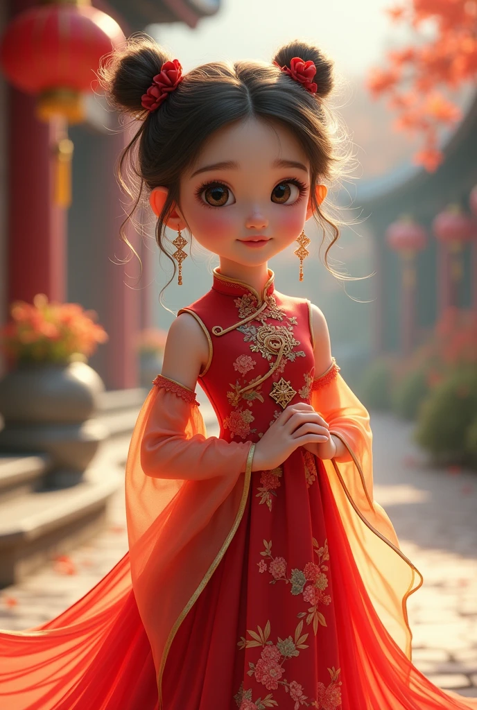 Une fillette européenne en robe chinoise,en Qipao,en Cheongsam.