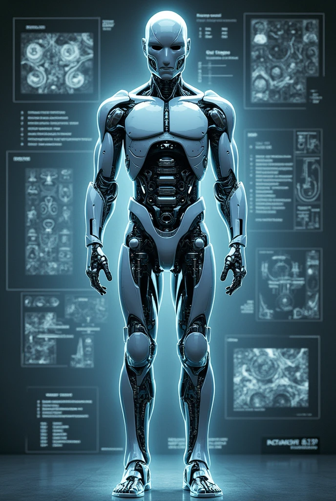 (masterpiece:1.2,Exceptional Quality,mirror-like,Cinematic Experience,Photorealistic:2.0,RAW Photos:2.0,Super detailed),8k,wallpaper,(Representing full body blueprints through holograms:2.0),(translucent Terminator:2.0),male Cyborg,(Design of a TERMINATOR Cyborg:2.0),(Draw the front view:2.0),(Avant-garde design:2.0),(Drawing detailed blueprints:2.0),(Numerous notes about the settings:2.0)
