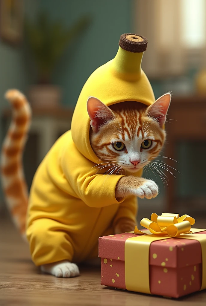 Make a cat out of a banana suit, and inside the gift you will find a cell phone