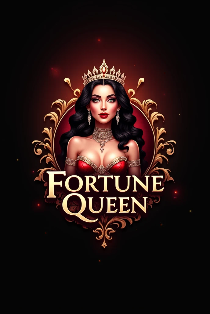 Create a logo for a dp of an online casino platform named fortune queen using a sexy queen with the name written on the logo in the middle of the picture