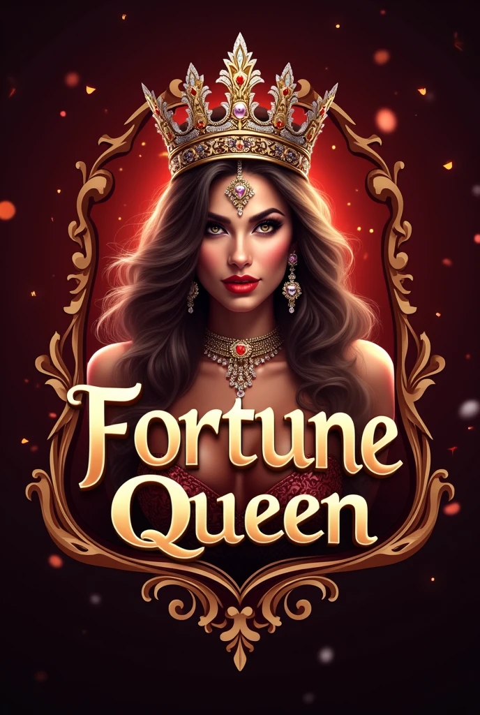 Create a logo for a dp of an online casino platform named fortune queen using a sexy queen with the name written on the logo in the middle of the picture