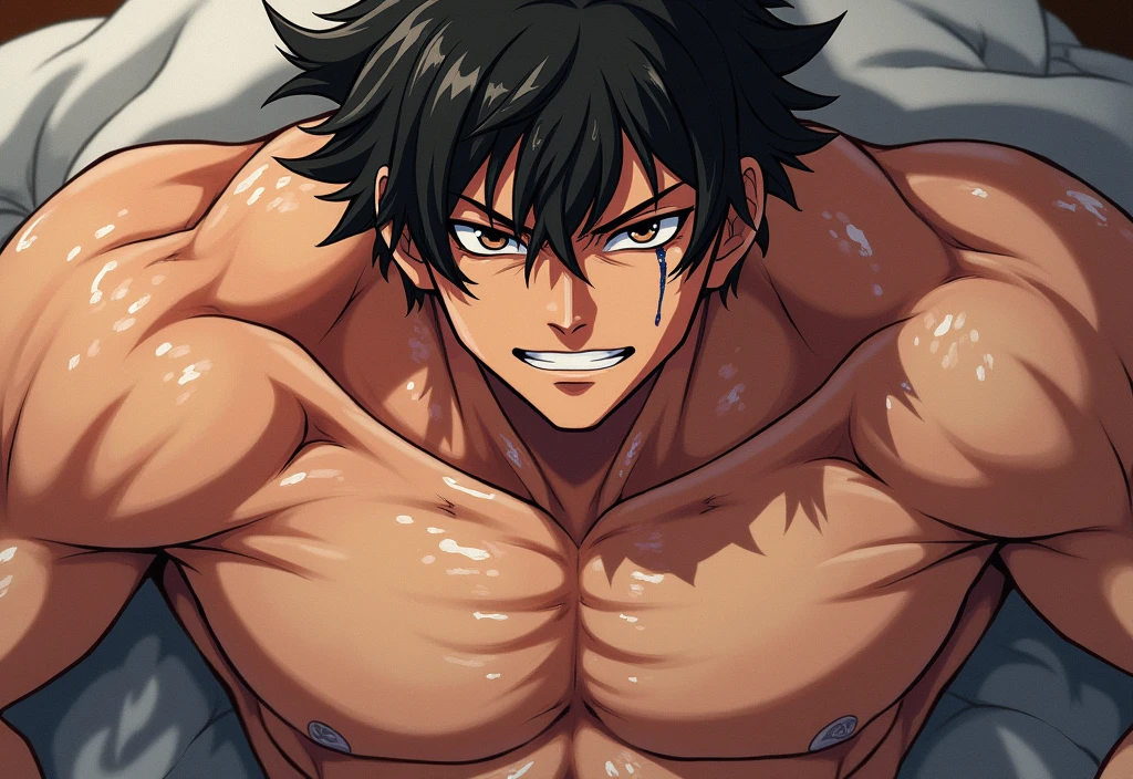 high quality, (tanned japanese bulky boys gangbang tanned japanese male wrestler boy), (detailed eyes), (black close-cropped hair), (abs:1.5), naked,(tanned dark shiny skin), (detailed puffy nipples), (orgasm:1.3),(boy's face:1.2),cum on face,