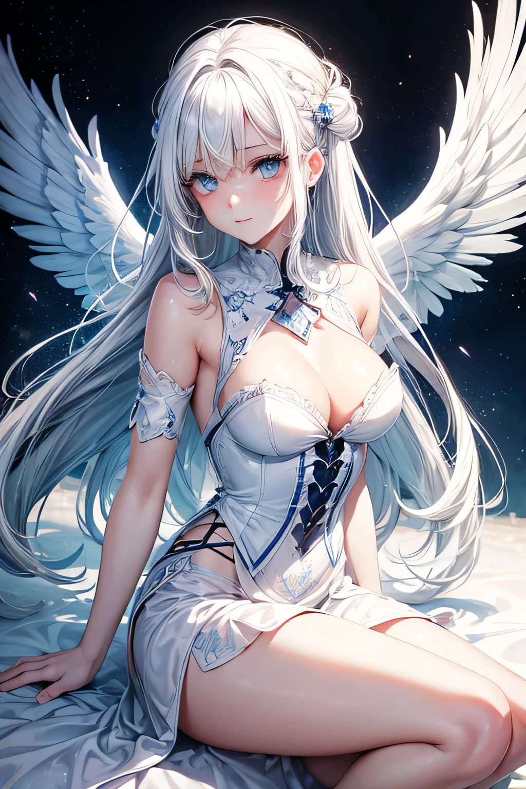 woman white hair blue eyes angel beautiful
