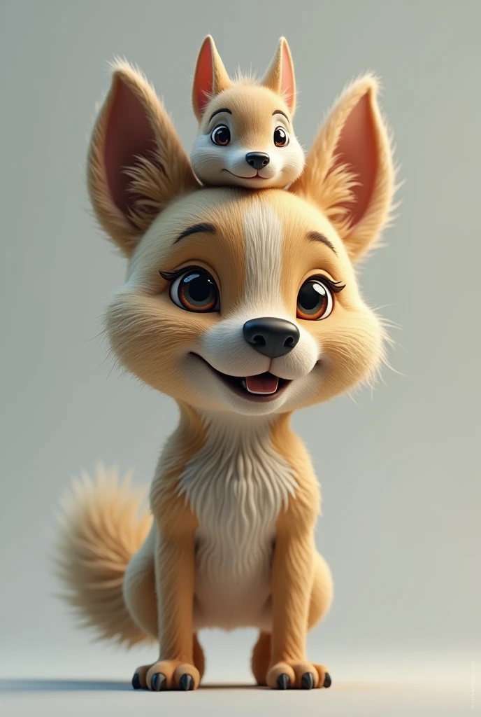 Human with dog face with squirrel ears Create an image of a human with a dog face